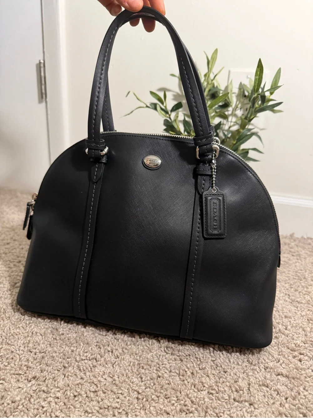 Coach Black Dome Satchel with Silver Hardware